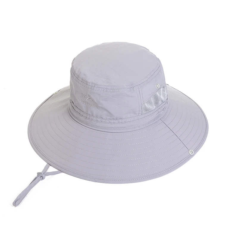 Дышащая Летняя Сетка Мужская твердая шляпа ведра большие шляпы с широкими полями ремень рыболовная Кепка охота в джунглях шляпа для защиты от солнца - Цвет: Light Grey