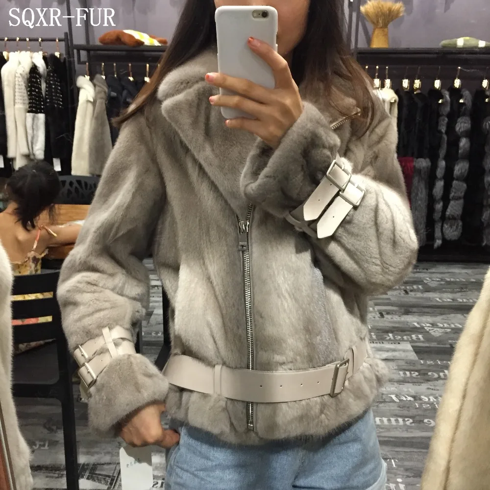 

SQXR FUR Women's Winter Real Mink Fur Coat Fashion Luxury Mink Fur Coat For Female coat