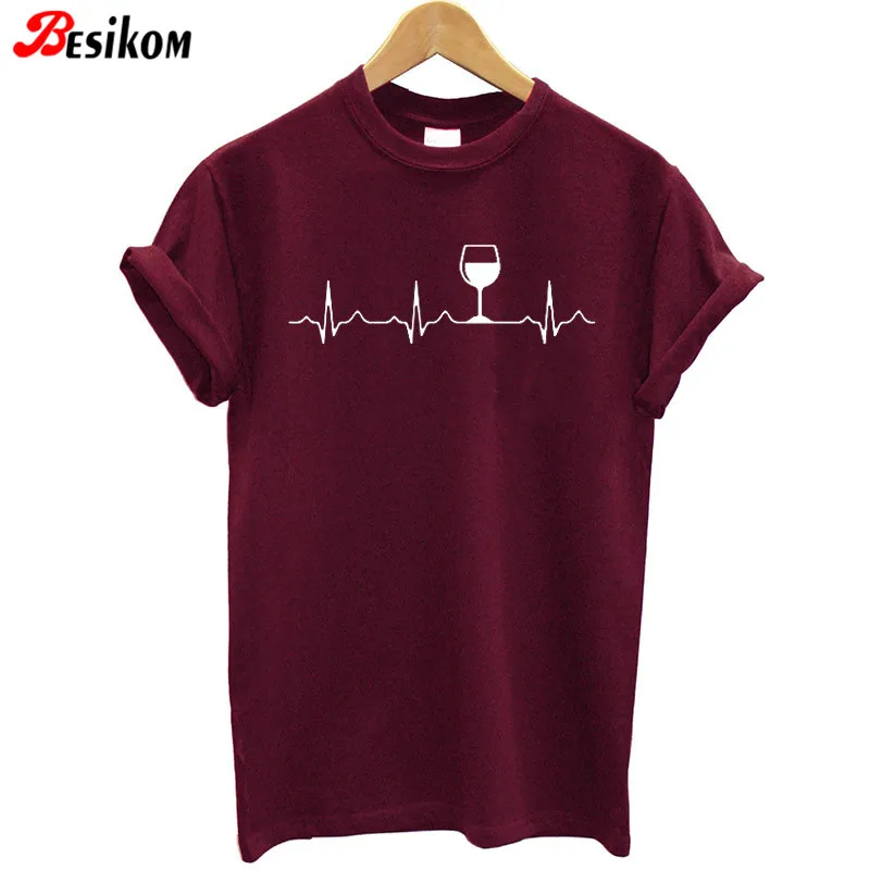 

Besikom New Arrival Women T-shirt Wine Short Sleeve O-neck Funny Summer Tee Shirt Femme Streetwear Tshirt Women Casual Clothing