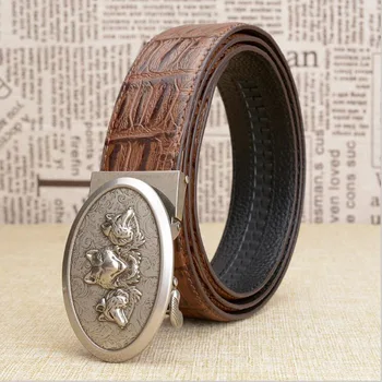 

Automatic Buckle Genuine Leather Belt Punk Style Wolf Belts Luxury Alligator Pattern Crocodile Grain Jeans Belt Cowboy ZLB337b
