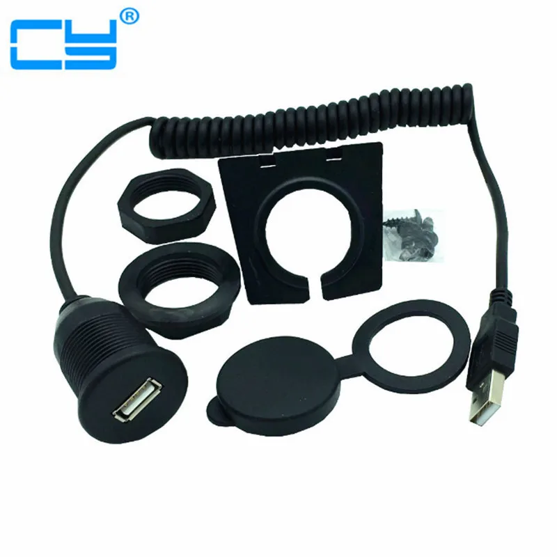 

Coiled Spring USB Male to Female AUX Flush Panel Mount Extension Cable for Car Truck Boat Motorcycle Dashboard