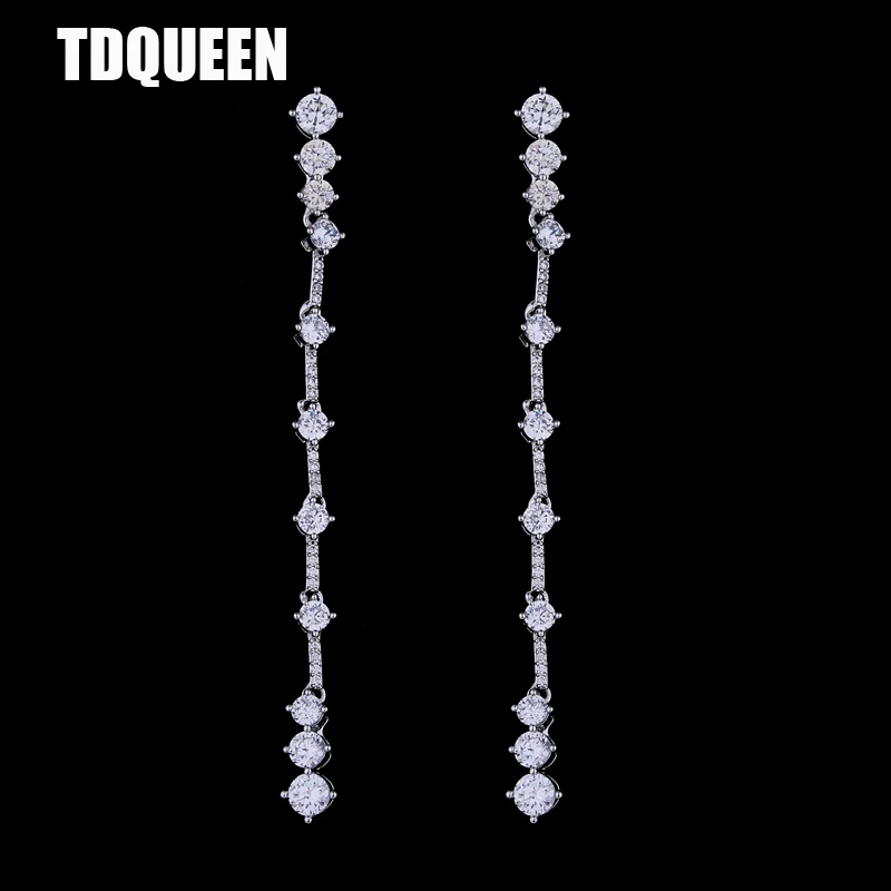 

TDQUEEN Long Earring Luxury Gift Fashion Jewelry Wedding Party Bridal Accessories Sparkle Crystal Cubic Zirconia Dangle Earring