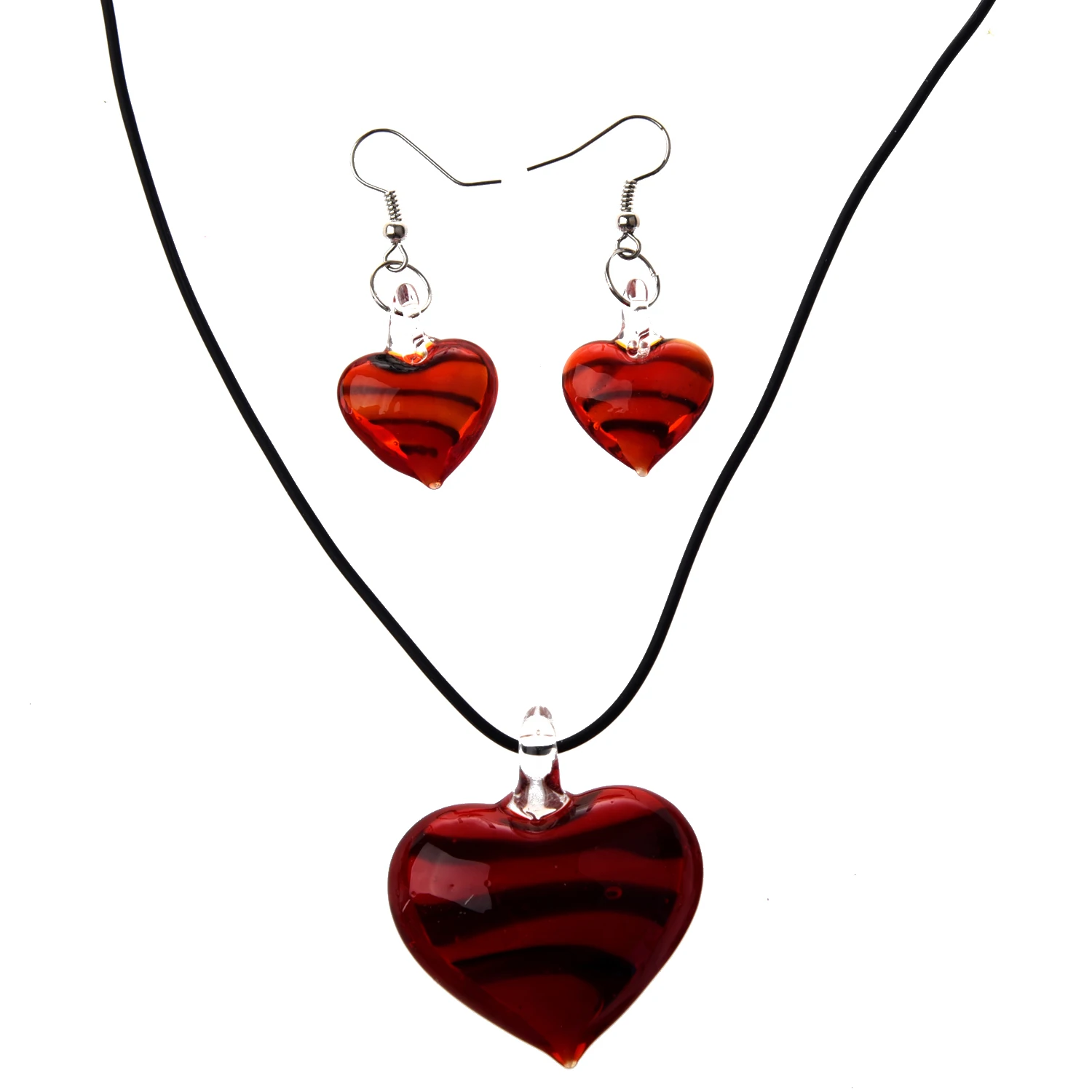 

Kit Murano Glass Heart Necklace Earrings Red