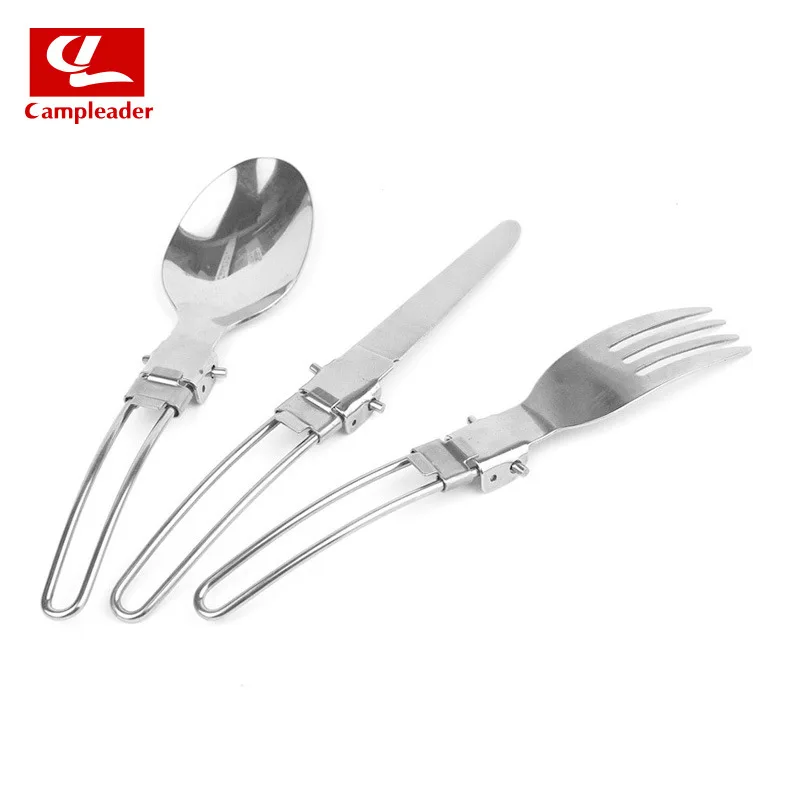 Campleader Outdoor Picnic 3pcs spork Tableware Folding Camping Stainless Steel Fork Spoon Knife for Travel camping tableware