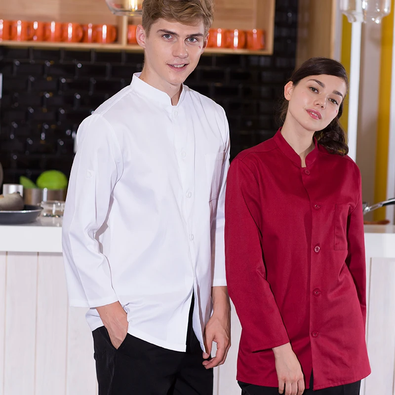 Ресторан отель кухня рабочая одежда шеф-повара пальто униформа с длинными рукавами Белый Черный Красный Винный Цвет унисекс