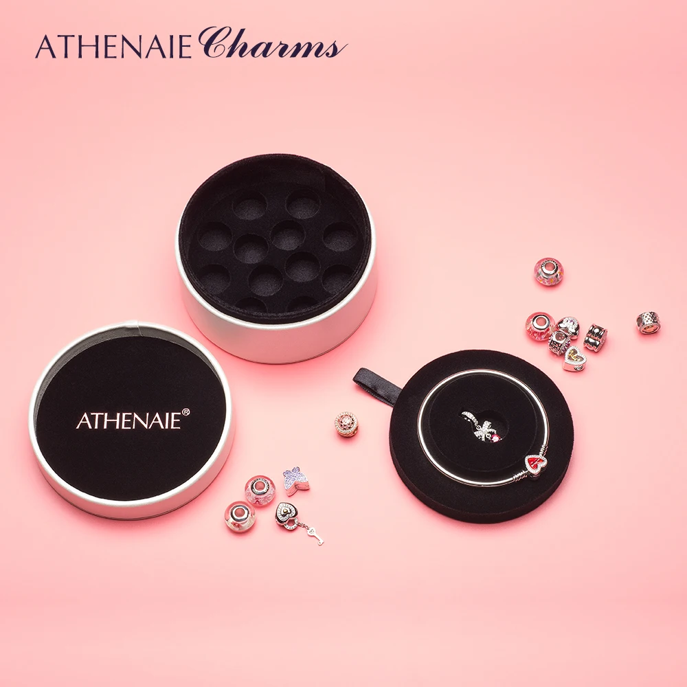 ATHENAIE High Quality Round White PU Gift Box for Necklace Bracelet & Bangles Earrings Charms Beads Jewelry Packaging Jewelry Packaging