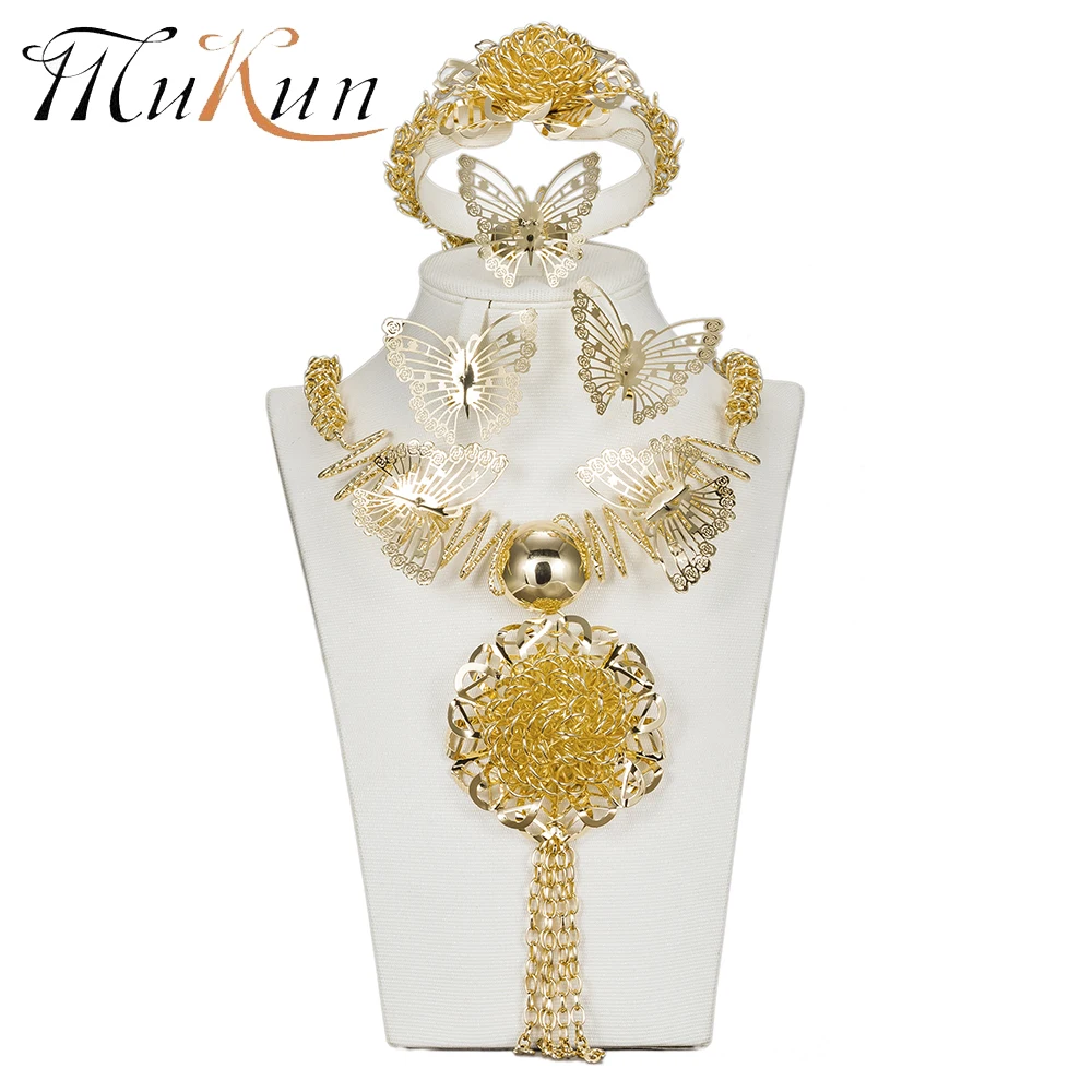 

MUKUN indian jewelry Sets Dubai Gold color Fashion Necklace bracelets women Party Wedding African Beads jewelry sets Accessories