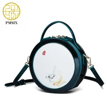 Pmsix 2017 circular de nuevo de las mujeres bolsos de cuero cuero de split señoras de cuero retro bolsa de hombro crossbody bolsa de asas del vintage bolsa p220014