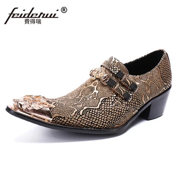 

Plus Size Elegant Pointed Toe Slip on Man Banquet Party Loafers Genuine Leather Python High Heels Men's Casual Shoes SL425