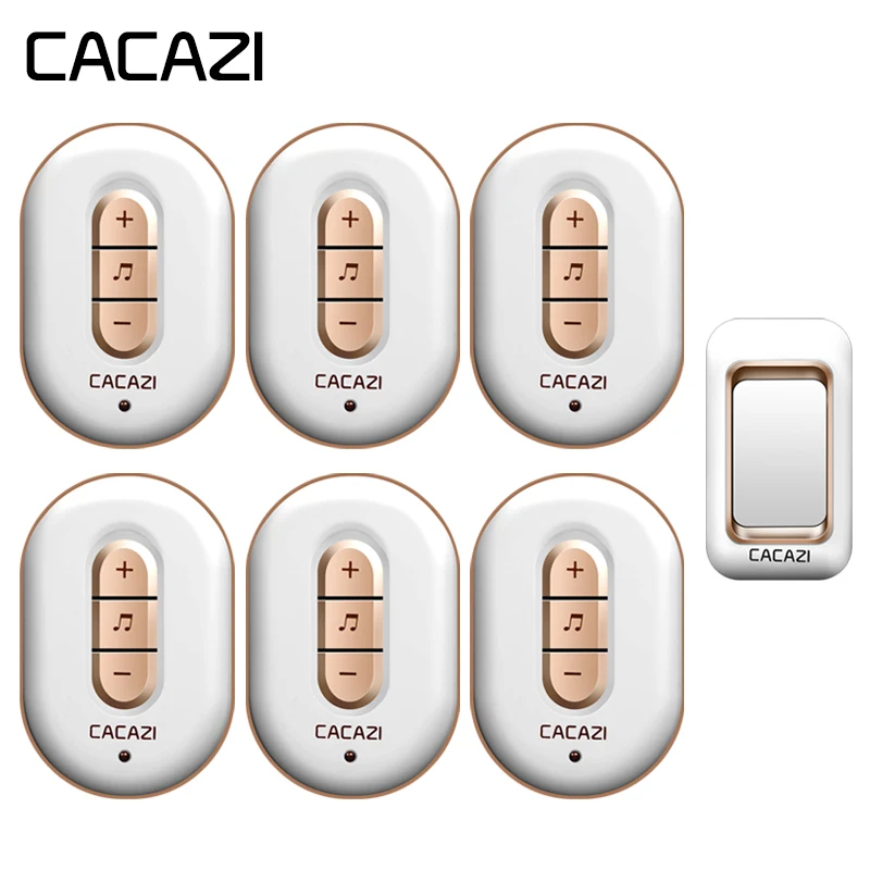 

CACAZI Wireless Waterproof Doorbell 1 Battery Button + 6 Receivers 280M Remote Home Cordless Bell US EU Plug 6 Volume 48 Chime