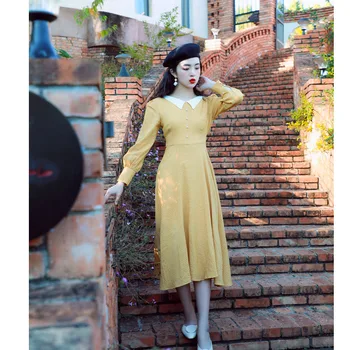 

2019 Spring/Summer New England Style Academy Style Vintage Peter Pan Collar Bodycon Backless Dress Party Dress Women