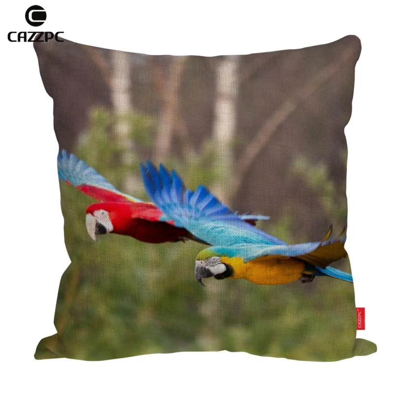 

A Couple of Scarlet Macaw parrot flying Print Custom Linen Car Sofa Chair Decorative Throw Pillowcase Cushion Cover Home Decor