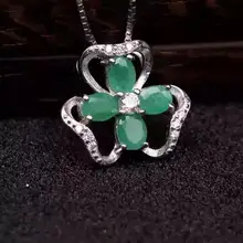 Подвеска из натурального зеленого изумруда, серебро 925 пробы, натуральный драгоценный камень, подвеска, ожерелье, Трендовое, любовь, клевер, для женщин, девушек, для вечеринки, ювелирное изделие