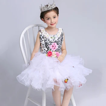 

Kids Evening Gowns Short Birthday Girl Sequins Cupcake Beauty Pageant Red Yellow Hot Pink White Bling Dress for Children Girl