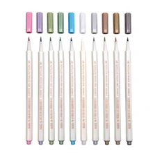 10 Warna Sta Logam Sikat Pena Set Diy Scrapbooking Kerajinan Tip Lembut Gambar Keramik Kartu Kaca Marker Brushpen Seni spidol(China)