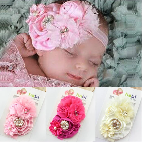 

Retail Fashion newborn girl Headbands girl flower with rhinestone head band kids hair accessories