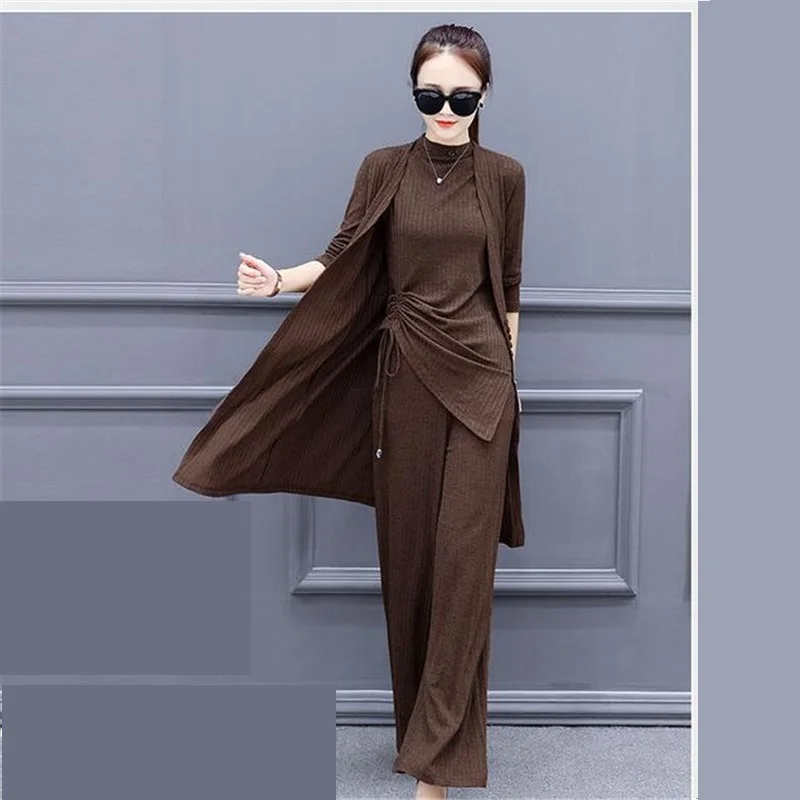 Pièces Longues Vêtements Automne Nouveau Grande Élasticité Ensemble 3 Style Produit creamy Femmes Black coffee Femelle Tempérament Clothing788 white Taille Européen Manches wF0W4qP