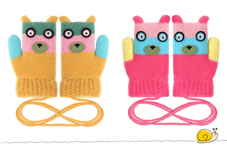 Милые рукавицы Мультфильмы для детей от 12 до 36 месяцев, зимние толстые плюшевые детские перчатки с веревкой, для детей, для занятий спортом на открытом воздухе
