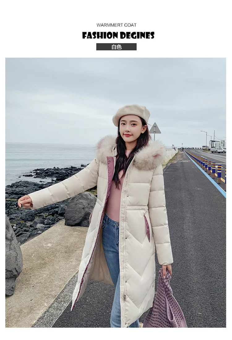 long Parka Down parka women Large collar down jacket medium length knee length jacket and thick jacket 922