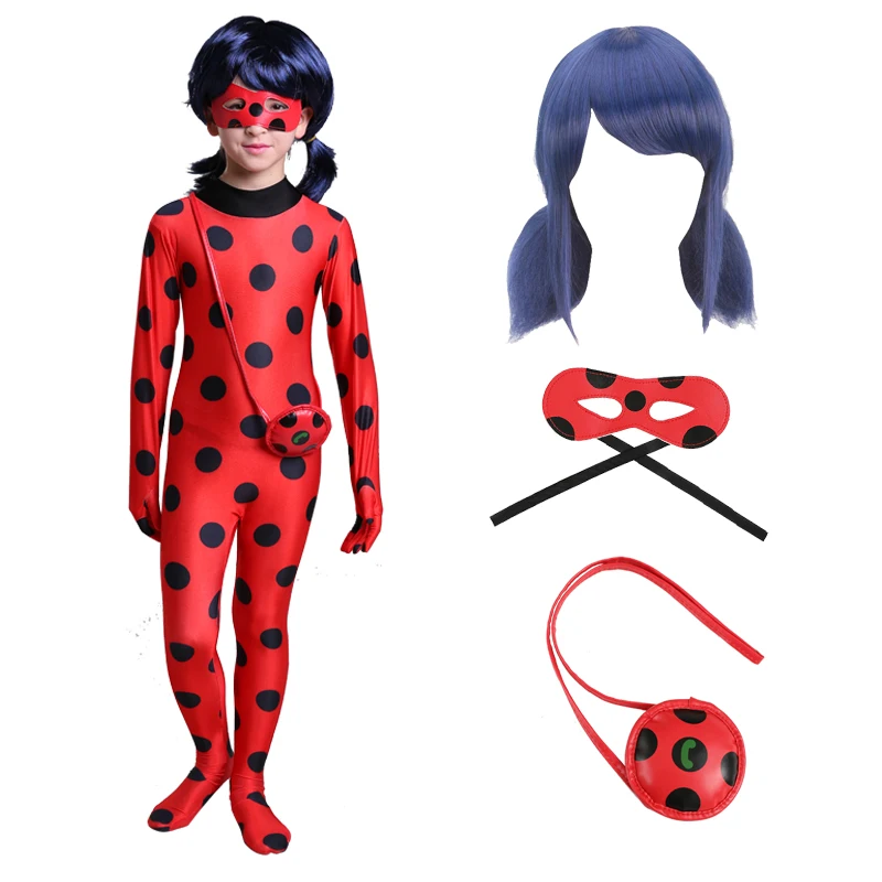 

Fantasia Kids Adult Lady Bug Costumes Girls Women Child Spandex Ladybug Costume Jumpsuit Fancy Halloween Cosplay Marinette Wig