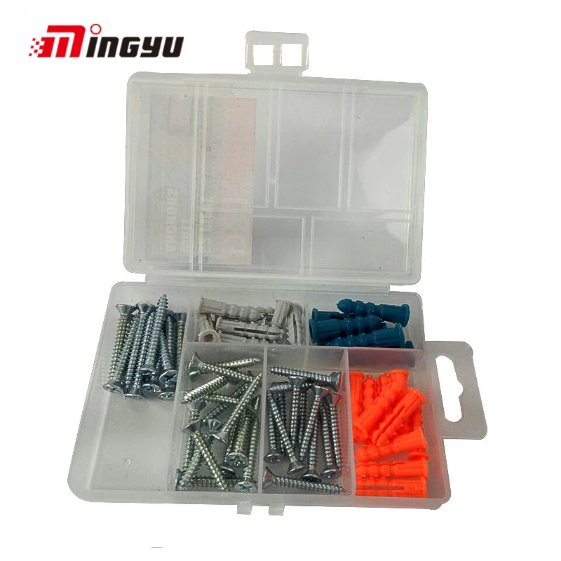 

62pcs Plastic Expansion Tube Pipe Wall Anchors Plugs Self Tapping Screw For Woodworking Plastic Expansion With Metal Screw kit