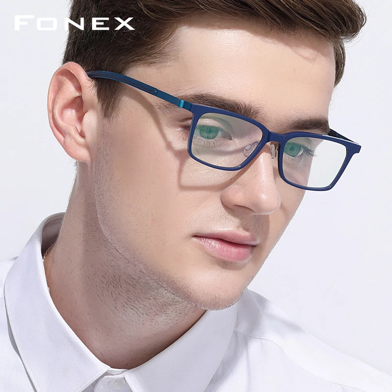 Tanie B czysta tytanowa ramka do okularów mężczyźni octan nowy wysokiej jakości plac krótkowzroczność okulary korekcyjne optyczne bezśrubowe okulary 9106