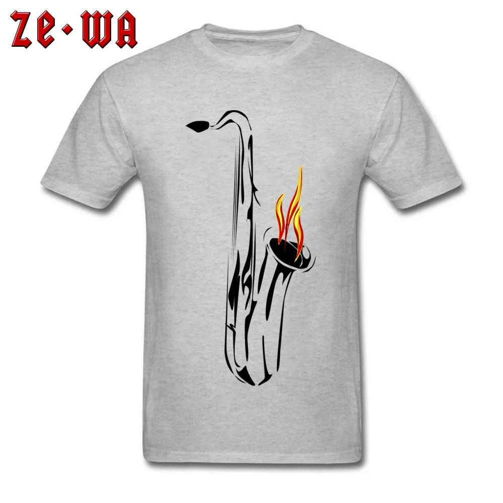 Saxophone Cotton Fabric Male Short Sleeve Tops Shirts Summer VALENTINE DAY T-Shirt Unique Sweatshirts 2018 Hot Sale Round Neck Saxophone grey