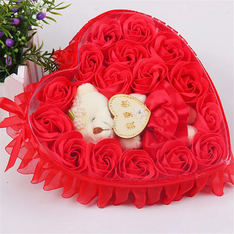 16PCSLot roses artificial flowers high quality Bear Doll Heart Shape Gift box for wedding MW004 (3)