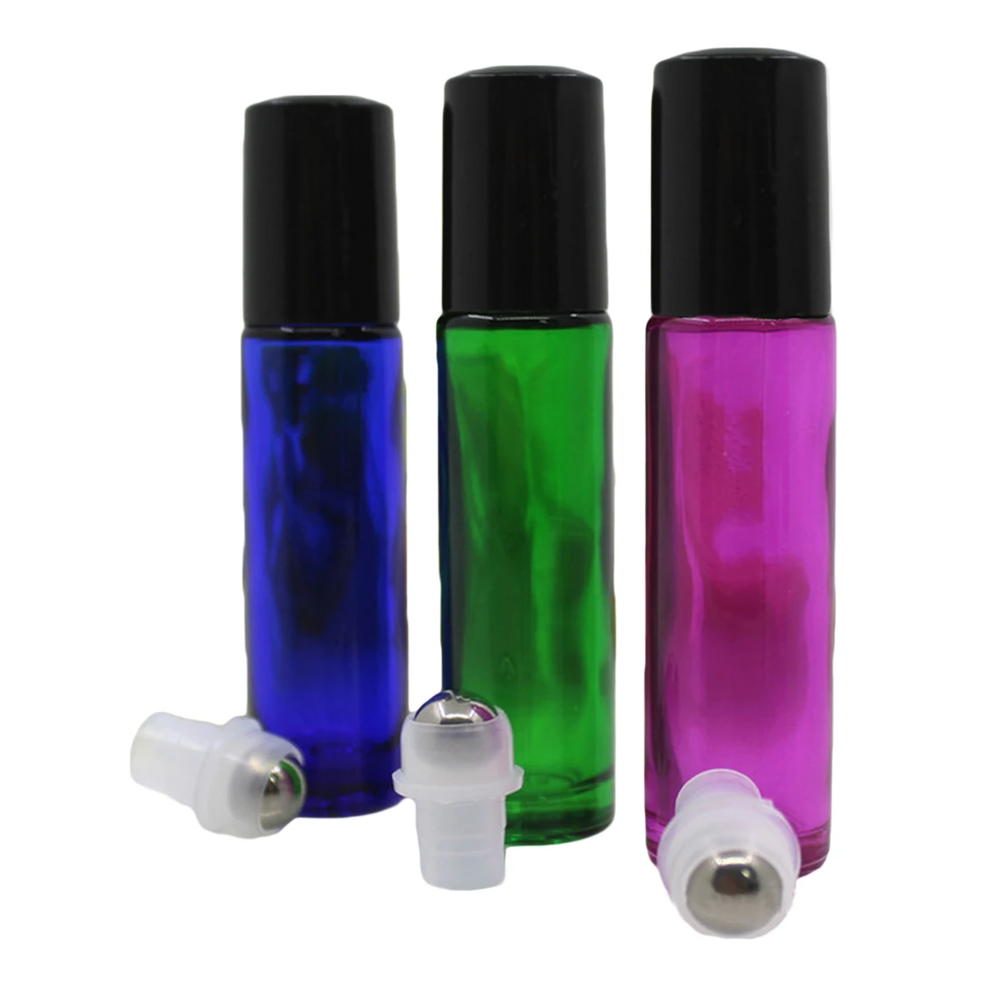 

Color beads perfume bottle bottling thick 10ml blue ball bottle color 10ml green red ball bottle with steel ball plastic cover