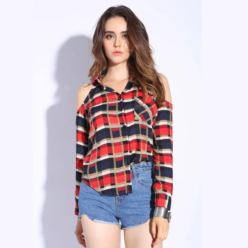 Buy Red Plaid Shirt Women Tops Cotton Checked Blouses