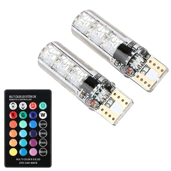 

2PCS RGB T10 W5W Led 194 168 W5W 5050 SMD Car Dome Reading Light Automobiles Wedge Lamp RGB LED Bulb With Remote Controller
