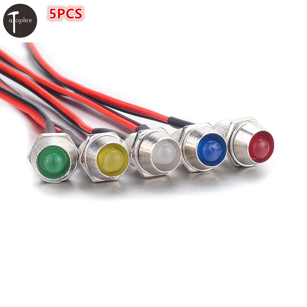 

5Pcs AD26C-8L DC12V LED 8mm Metal Indicator Light Waterproof IP65 Signal Lamp Red White Yellow Blue Green Pilot Seal Bulb