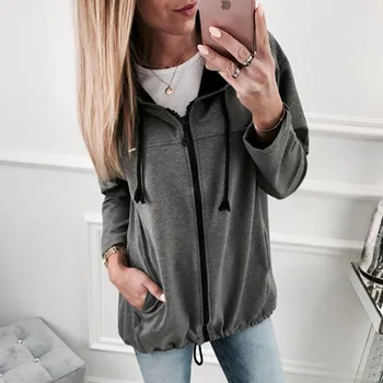 

New 2019 Harajuku Hoodies women Casual Loose Solid Cotton Zipper Up Hoodies Sweatshirts Outwear Long Sleeve Hoodies Feminino