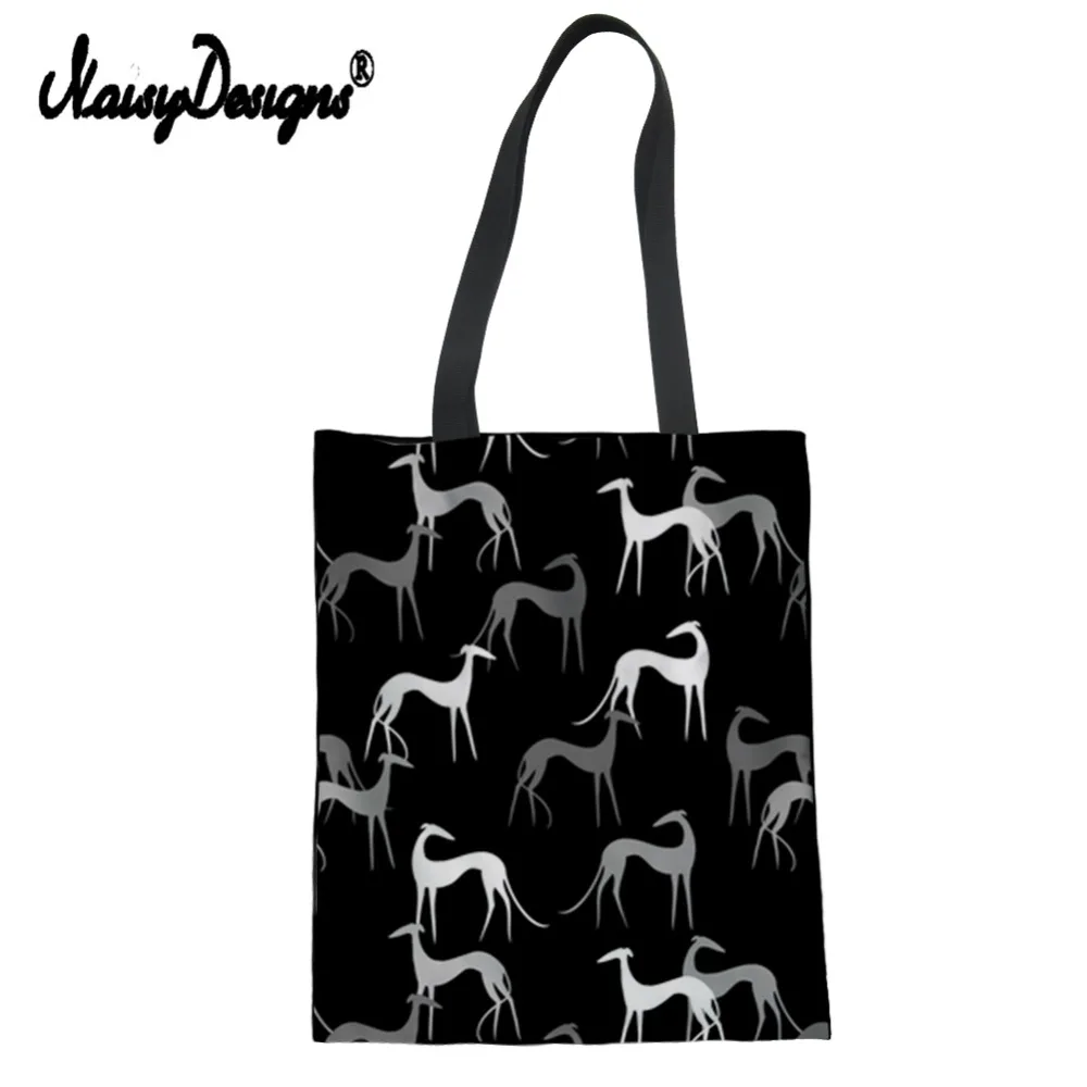Бесшумный дизайн с принтом борзая Холст сумка для женщин шоппинг мультфильм портативная женская сумка на плечо Повседневная через плечо Черные Животные