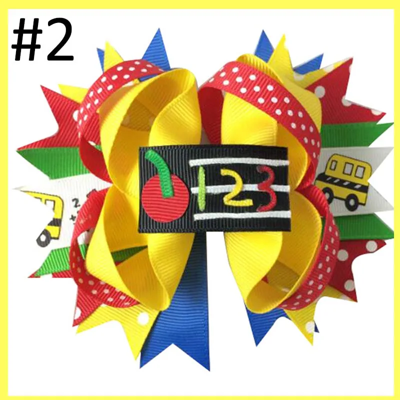 

free shipping 24pcs 5'' apple DOT Hair Bows For Children Back To School Hair Clips Cartoon Girls Headwer Hair Accessorie