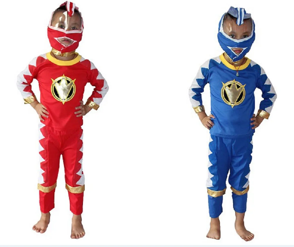 Костюм рейнджеров для мальчиков, Детский костюм на Хэллоуин, Bakuryu Sentai Abaranger, костюм для косплея, синий+ красный