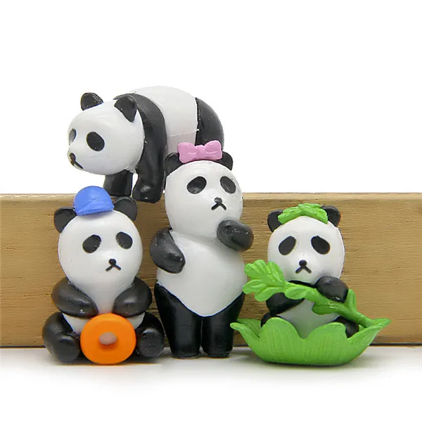 Cute Panda Ribbon Bamboo Mini figures pvc toys 4pcs - 7