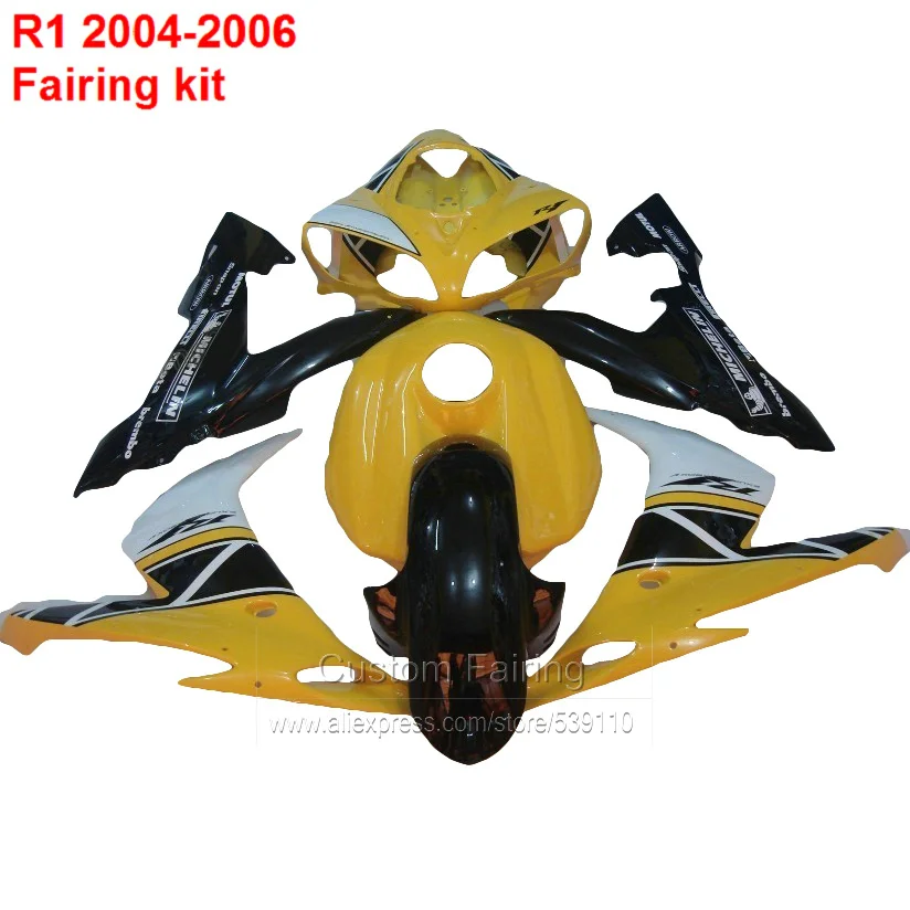 

Free custom Fairings For YAMAHA YZF R1 2004 2005 2006 year 04 05 06 ( Yellow Black ) fairing kit Injection Molded SZ64