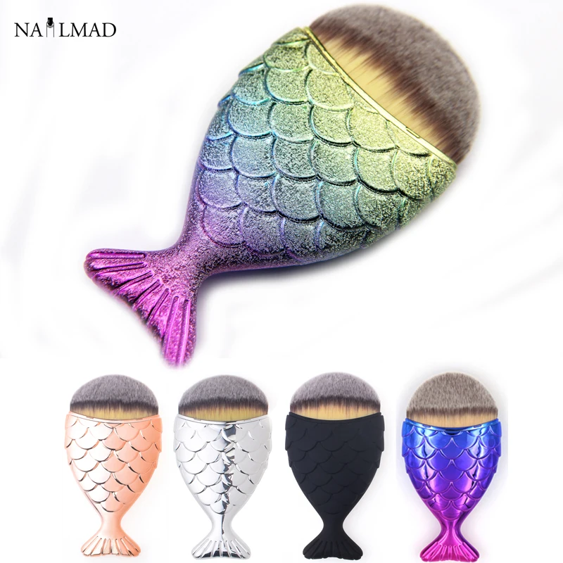 

1pc Mermaid Foundation Brush Fish Scale Makeup Brushes Professional Foundation Powder Blush Brush Fishtail Cosmetic Brush