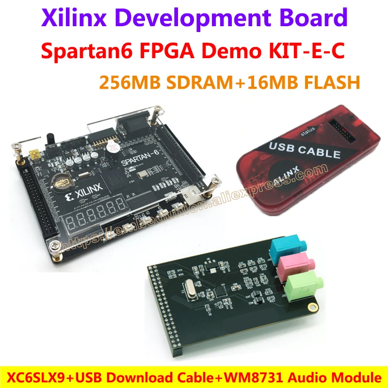 

FPGA Demo Board Xilinx Spartan6 XC6SLX9(256M SDRAM EEPROM FLASH)+WM8731 Audio Module+USB Download Cable=Spartan6 XC6SLX9 KIT-E-C