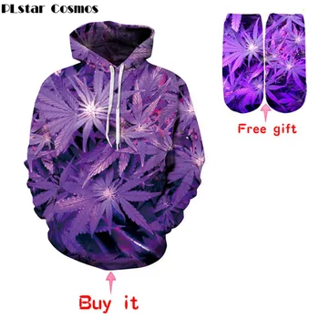 

PLstar Cosmos new Hip Hop Nice Purple Leaves Print Men/Women Hoodies With Cap sweatshirt 3D printing fashion hoodies sweatshirts