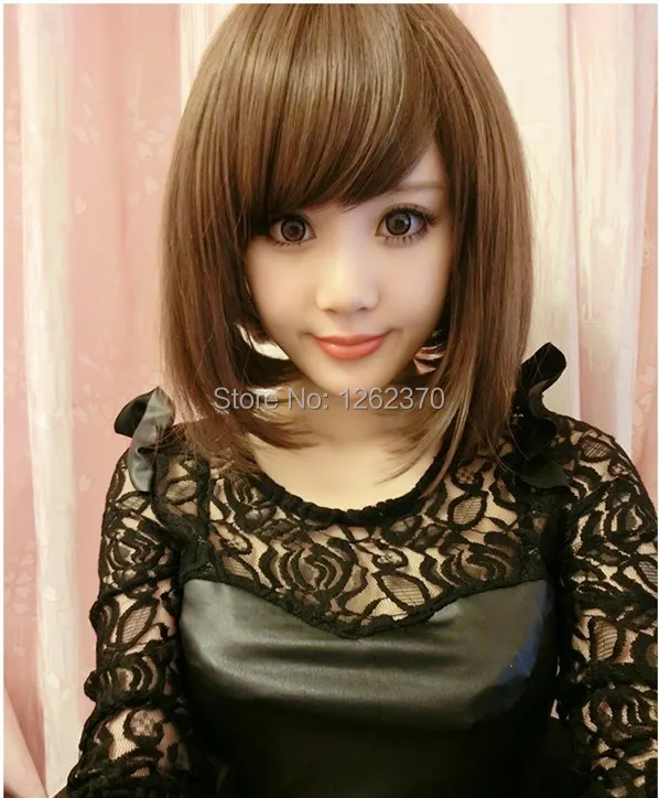 

Harajuku Anime Cosplay Wig Natural Black Light Brown Synthetic Hair Wigs For Women Ladies Sexy Pelucas Party High Qualtiy Peruca