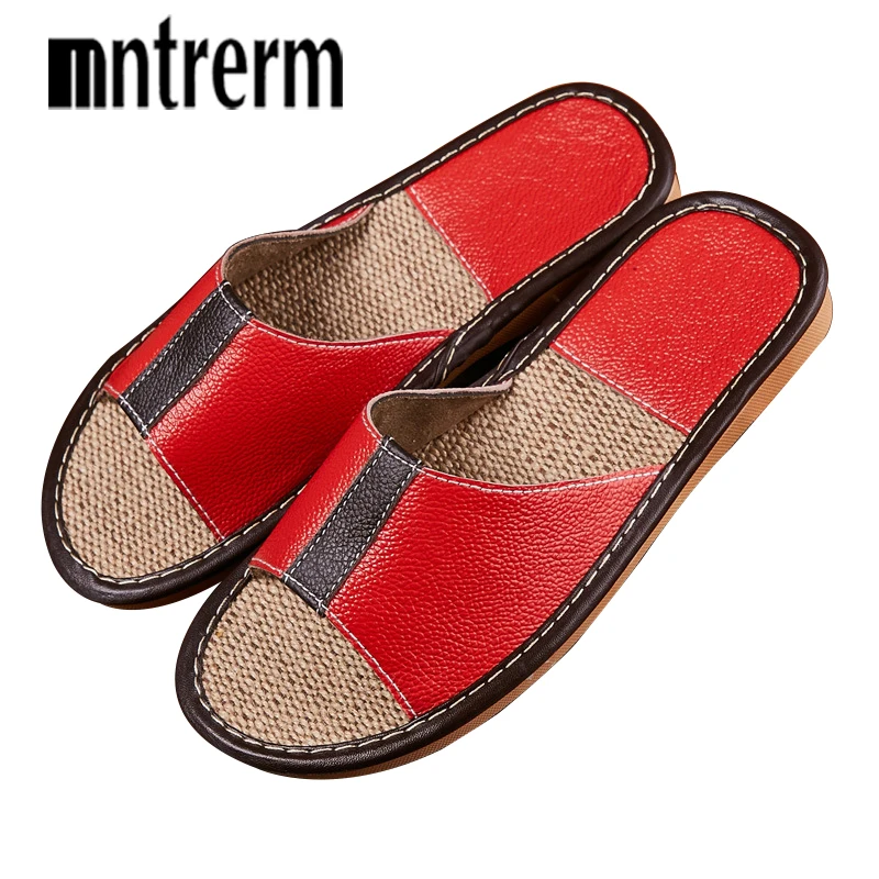 

Mntrerm Women Shoes Spring And Summer Cow Leather Home Indoor Non-slip Slippers 2018 New Hot Genuine Leather Slippers Couple