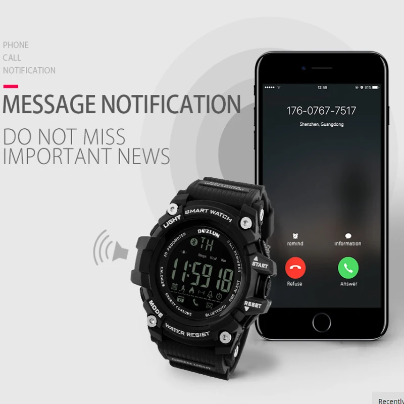 BOZLUN Bluetooth спортивные Смарт часы Открытый SmartWatch вызов сообщение напоминание для