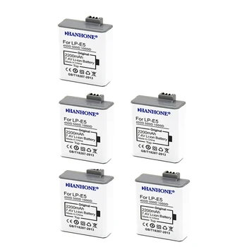 

5PCS 2200mAh LPE5 LP-E5 LP E5 Camera Battery For Canon EOS Rebel XSi Rebel XS Rebel T1i 1000D 450D 500D X3 Kiss X2 F