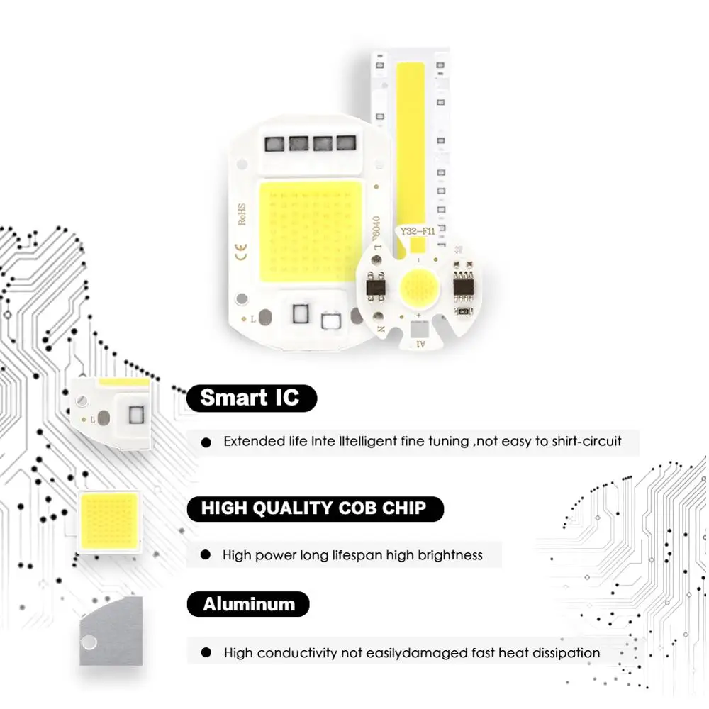 Светодиодный чип COB лампа Y32 умная ИС(интеграционная схема источник мощностью 10 Вт, 20 Вт, 50 Вт 100 Вт 150 вт DIY светильник лампа светильник Точечный светильник нет необходимости в драйвере 110V 220V шарик