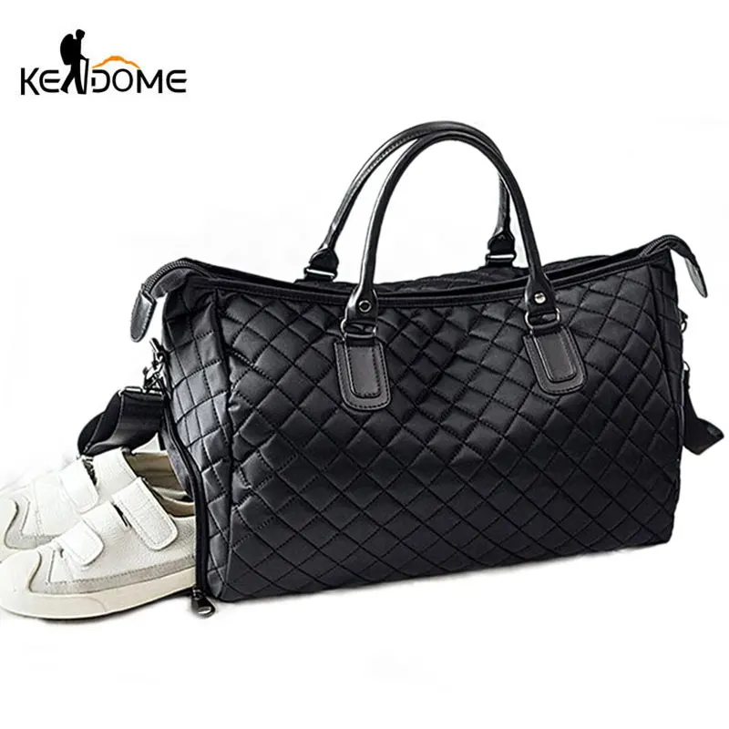 Diamond Lattice Gym Shoe Bags Sport Bag for Women Fitness Over the Shoulder Travel Luggage Bag Handbags Male Nylon Black XA745WD