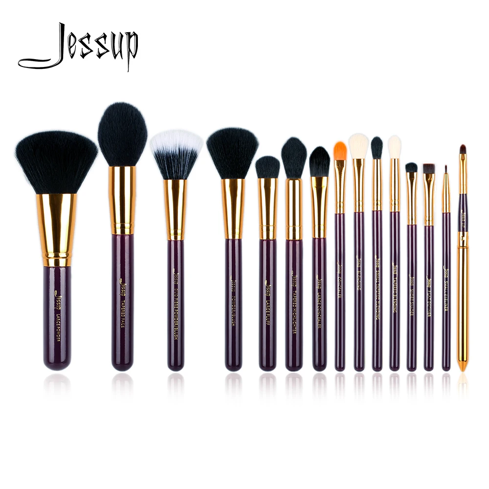 Pаспродажа Джессап Набор 15 шт. фиолетовый золото кисти для макияжа Набор Косметика Инструмент Макияж кисть Пудра Тени для век подводка для губ