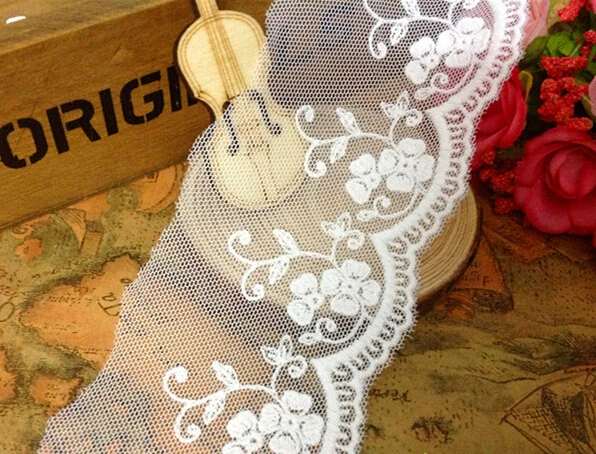 

10 yards/lot width 5.5cm 2.16" white Morning Glory mesh embroidery lace trim ribbon fabric for dress /skirt clothes QL4K524