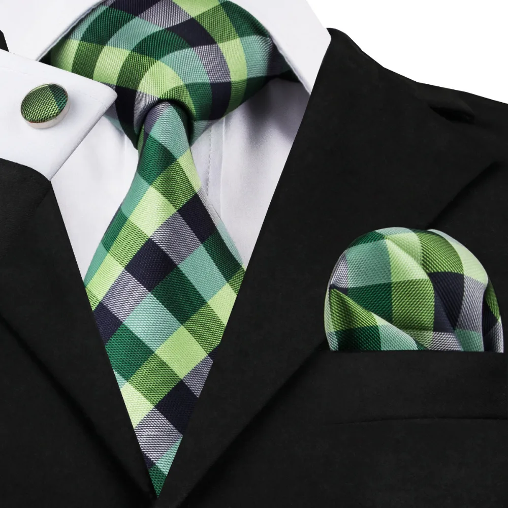 2017 Fashion Ties for men Plaid Silk Jacquard Necktie+hanky+Cufflinks Set For Men Business Wedding Party Free Shipping